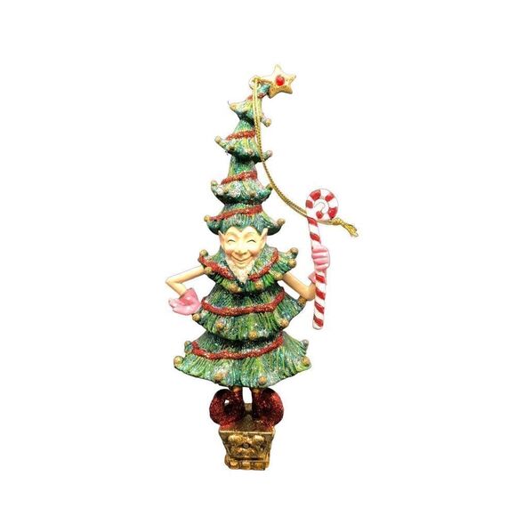 Tall Glitter Christmas Tree Elf Ornament - Picture 1 of 13